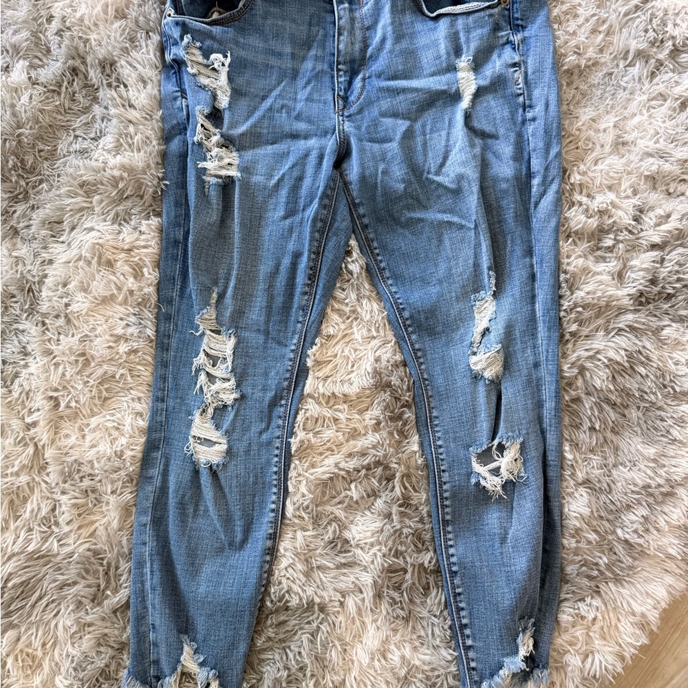 Express Light Blue Distressed Boyfriend Jeans